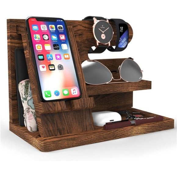 Gifts for Men Wooden Phone Docking Station for Men Organizer Men - Picture 1 of 7